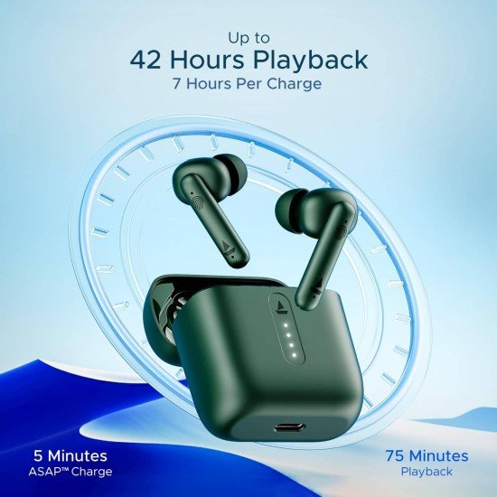 boAt Airdopes 141 Bluetooth TWS Earbuds with 42H Playtime,Low Latency Mode for Gaming, ENx Tech(Olive Green)